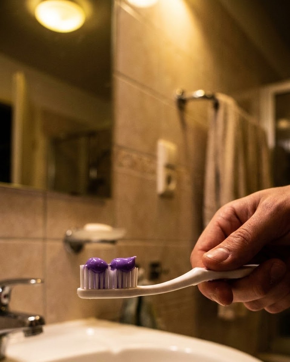 El gel morado sobre el cepillo