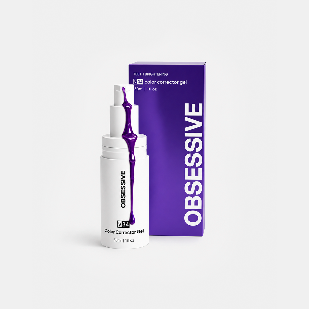 Purple V34, corrector de color dental, con su caja